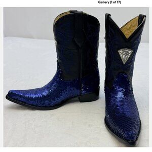 White Diamond Youth Girl Sequins Pointed Cowgirl Boots sz 20 or 4.5-5 US